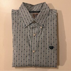 Cinch Men's Classic Fit Button Down Shirt - Blue/White Pattern